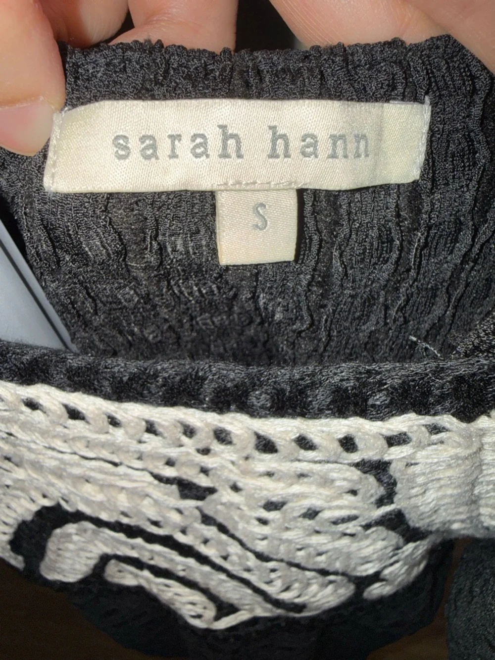 Anthropologie Black Blouse with Cream Crochet Panel - Picture 4 of 8